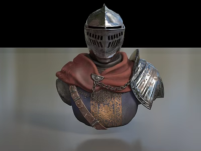Game Movie Character With Silver Helmet Red Cape And Metal Shoulder Armor 3d model