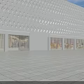 Modern Commercial Street With Glass Curtain Wall Buildings White Curved Roof And Spacious Plaza Design