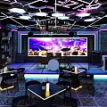 Modern Bar Interior With Live Music Performance Large Screen And Geometric Lighting