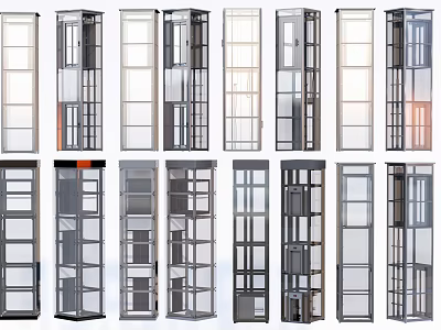 Various Modern Elevator Designs Featuring Glass Panels And Metal Frames 3d model