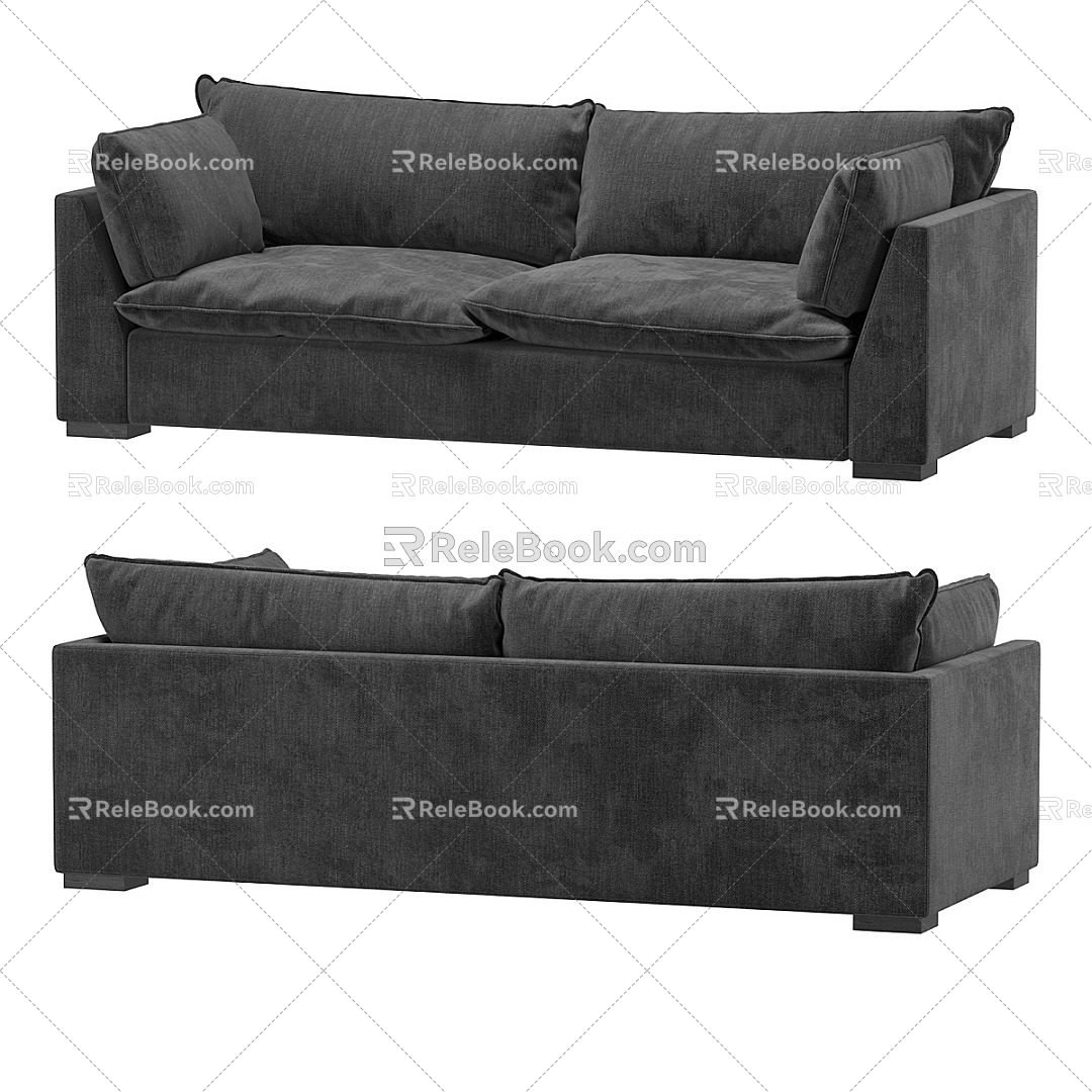 Simple Double Sofa Double Sofa Simple Sofa Grey Sofa Living Room Sofa 3d model