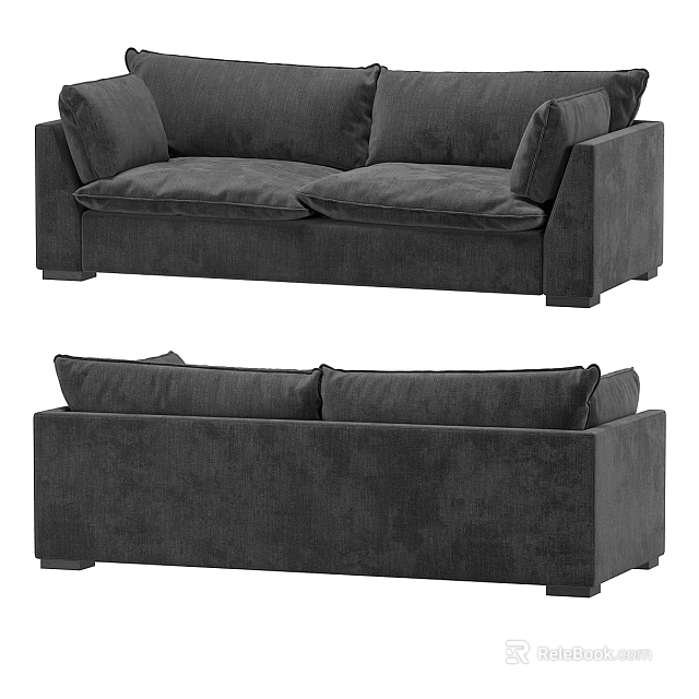 Gray Fabric Two Seater Sofa With Modern Design And Comfortable Cushions 3d model 