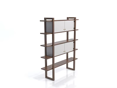 Modern Wooden Storage Shelf With Multiple Tiers Open Shelves And Cabinet Doors 3d model
