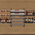 Modern Wine Cabinet with Multiple Shelves Filled with Various Wine Bottles and Boxes