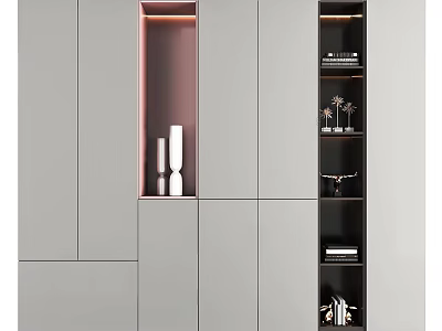 Modern Decorative Cabinet With LED Lighting Open Shelves Vases And Books 3d model