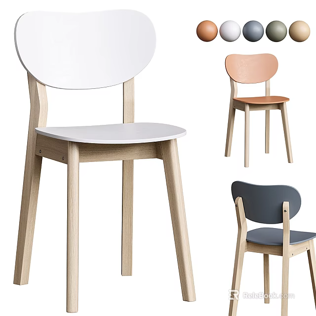 Modern Stylish Accent Chairs With White Pink Grey Colors And Wooden Legs Upholstered Seat Design 3d model 