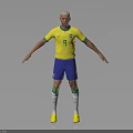 Man wearing Brazil jersey number 9 blue shorts white green socks yellow shoes dark background