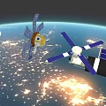Satellites And Spacecraft With Blue Solar Panels Orbiting Earth 3d model