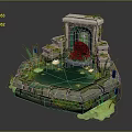 Lush Natural Scenery Featuring Ancient Stone Arch Pond Water Lilies And Green Plants