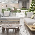 Single-family small courtyard plywood outdoor sofa combination Christmas ornaments 3d model