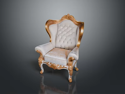 Classical Style Chair With Gold Accents White Upholstery And Carved Details 3d model