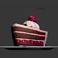 Delicious Red Velvet Cake Slice With Cream Frosting Cherry On White Plate And Fork
