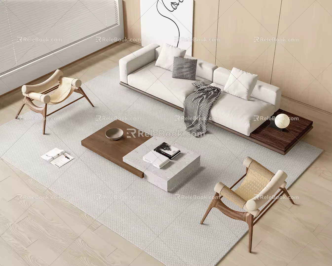 Quiet sofa tea table combination multi-person sofa leisure chair 3d model