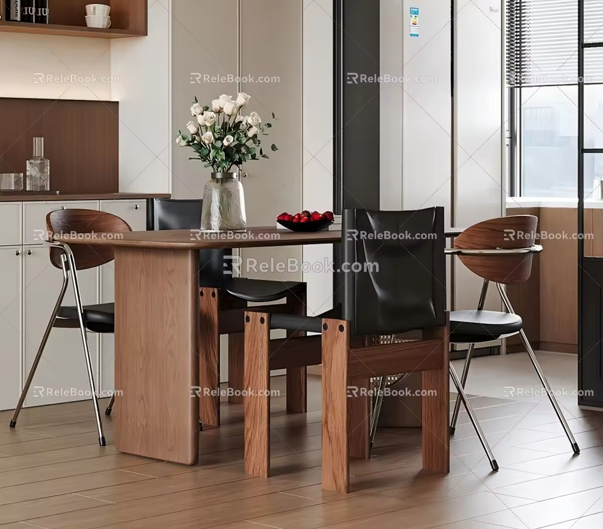 Middle ancient rectangular dining table and chair combination for more than four people 3d model