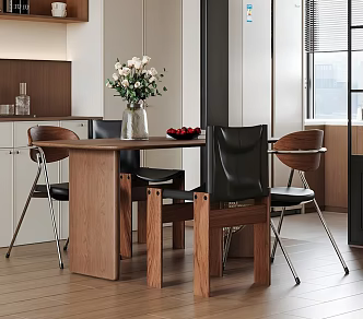 Middle ancient rectangular dining table and chair combination for more than four people 3d model