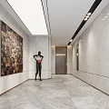 Modern Elevator Lobby With Marble Walls Artwork And Sculpture 3d model