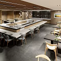 Modern Restaurant Interior With Wooden Slat Ceiling Booth Seating And Warm Ambiance