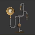 Steampunk Industrial Table Lamp With Metal Pipe Structure Vintage Bulbs And Gear Base