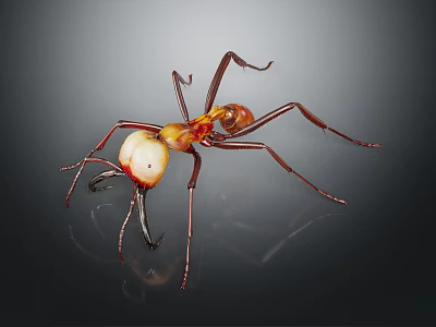 Close Up View Of Red And Yellow Ant With Long Legs On Dark Background 3d model