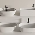 Modern White Bathtub Designs Featuring Round Oval And Rectangular Shapes With Faucets 3d model