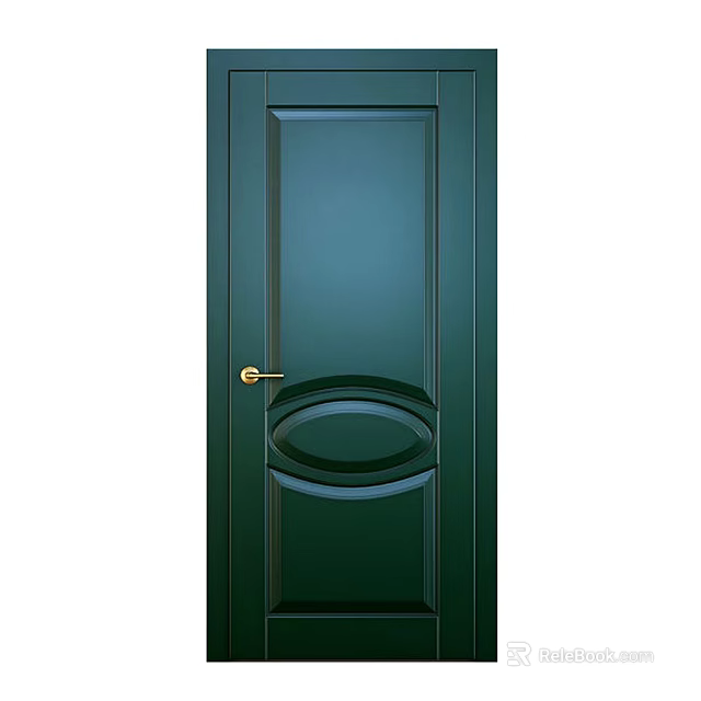 Green Swing Door With Gold Handle And Simple Decorative Panel Design 3d model