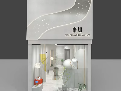 Modern Minimalist Clothing Store With Glass Facade And Interior Lighting Decor 3d model