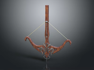 Wooden Crossbow With Intricate Carvings And Metal Accents On Gray Background 3d model