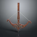 Wooden Crossbow With Intricate Carvings And Metal Accents On Gray Background