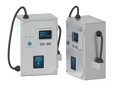Industrial Control Equipment With Silver Enclosure Digital Display Control Buttons And Power Cords 3d model