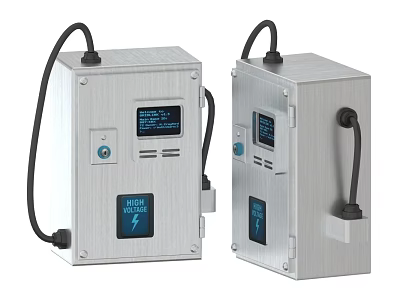 Industrial Control Equipment With Silver Enclosure Digital Display Control Buttons And Power Cords 3d model