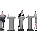 Three Female Speakers Standing at Modern Podiums During Presentation Session 3d model