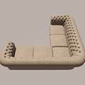 Classic Beige L Shaped Tufted Fabric Sofa Set With Rolled Arms 3d model