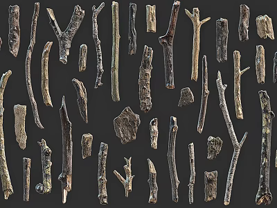 Stone And Wood Various Shapes Sizes Branches Blocks Pieces Collection 3d model