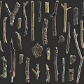 Stone And Wood Various Shapes Sizes Branches Blocks Pieces Collection