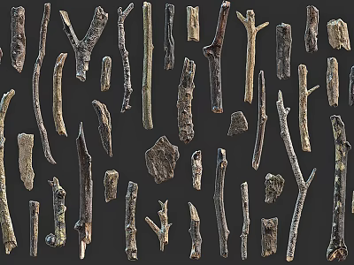 Stone And Wood Various Shapes Sizes Branches Blocks Pieces Collection 3d model