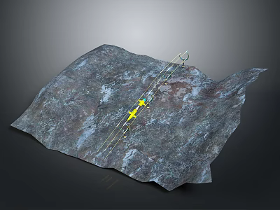 Rugged Rocky Natural Landscape With Textured Surface And Yellow Path Markers 3d model