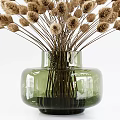 Elegant Green Glass Vase With Dried Flowers Arrangement On White Background