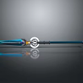 Blue Spear Weapon With Glowing Element Circular Ornament And Long Shaft Design