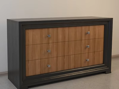 Modern Chest of Drawers with Black Frame and Wooden Drawers and Metal Handles 3d model