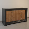 Modern Chest of Drawers with Black Frame and Wooden Drawers and Metal Handles