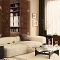 Vintage Living Room Living Room Study Bookcase Sofa Coffee Table Combination 3d model