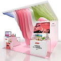 Colorful Exhibition Booth With Wave Shaped Roof Product Display And Pink Elements