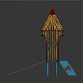 Pencil Shaped Playground Building With Red Pointed Top Yellow Frame And Blue Slide