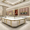 Luxury Jewelry Store Interior with Elegant Display Counters Bright Lighting and Golden Accents