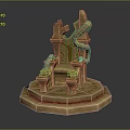 Detailed Ornate Golden Throne Sculpture With Intricate Carvings And Octagonal Base