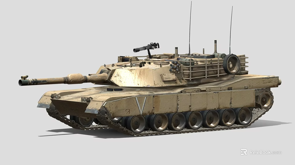 Sand Colored Military Tank With Turret Cannon Tracked Armor And Antennas 3d model 