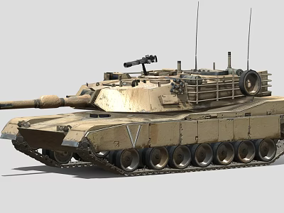 Sand Colored Military Tank With Turret Cannon Tracked Armor And Antennas 3d model