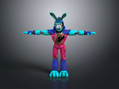 3D Cartoon Character With Blue Ears Arms And Pink Purple Body Standing With Arms Outstretched 3d model