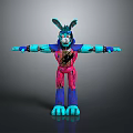 3D Cartoon Character With Blue Ears Arms And Pink Purple Body Standing With Arms Outstretched