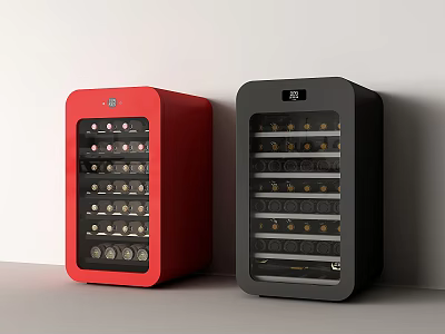 Sleek Red And Black Compact Mini Fridges With Multiple Storage Shelves And Modern Design 3d model